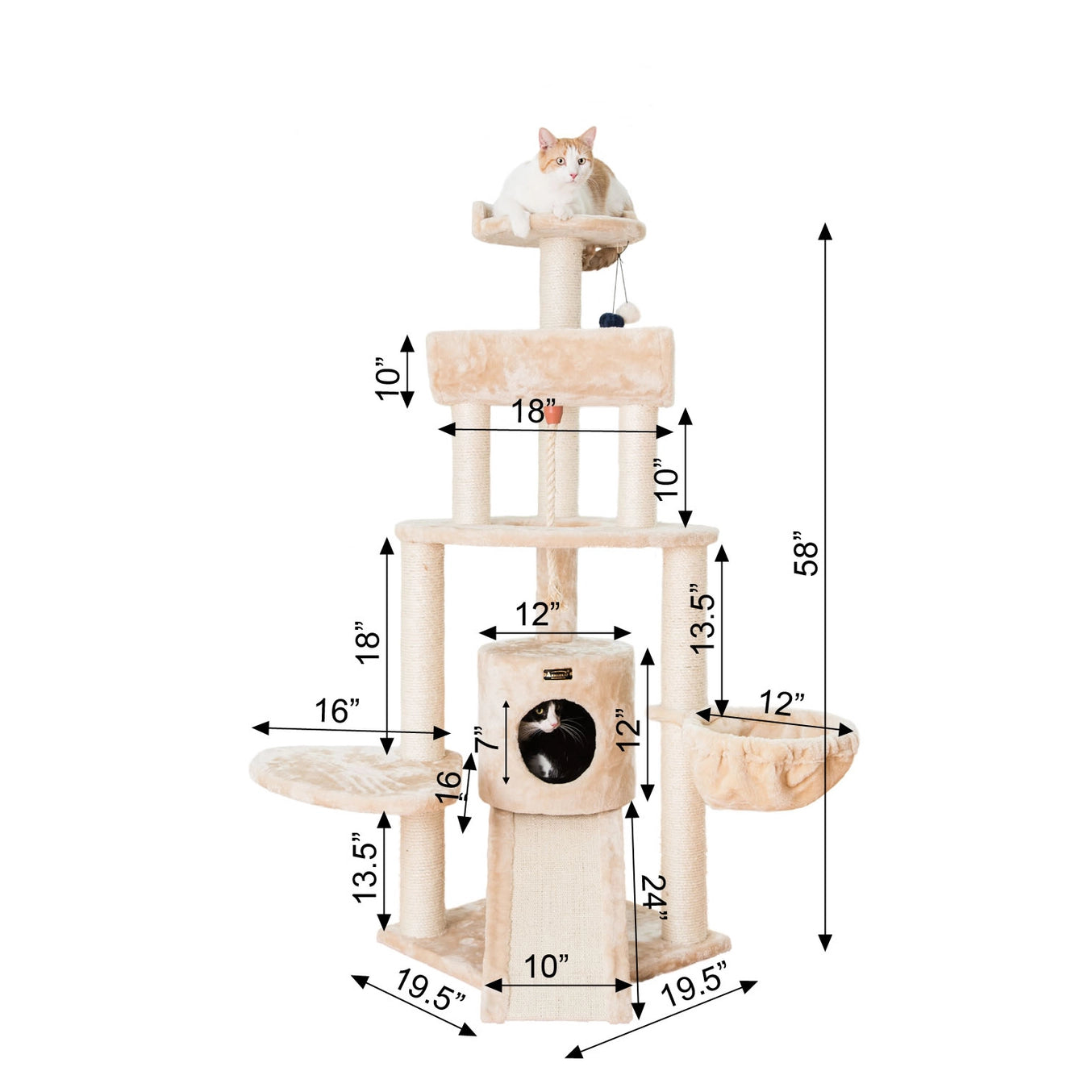 Red or Beige Real Wood Spacious Thick Fur Cat Tower With Lounge- Model A5806