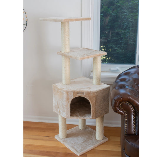 48" Real Wood Beige Cat Tree Cat Perches Scratcher- Model #78480321