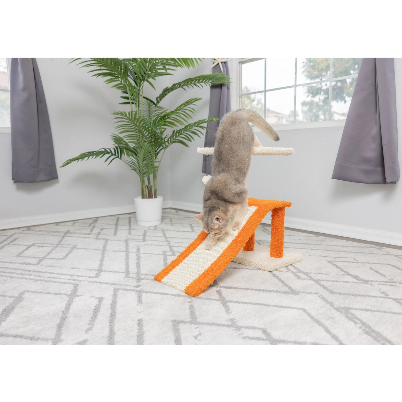 Beige Two Level Platform Scratcher With Sisal Carpet Ramp-Model X2101