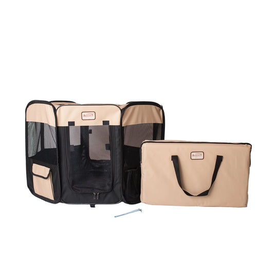 Black & Beige Portable Pet Playpen & Bag Combo - Model PP003BGE