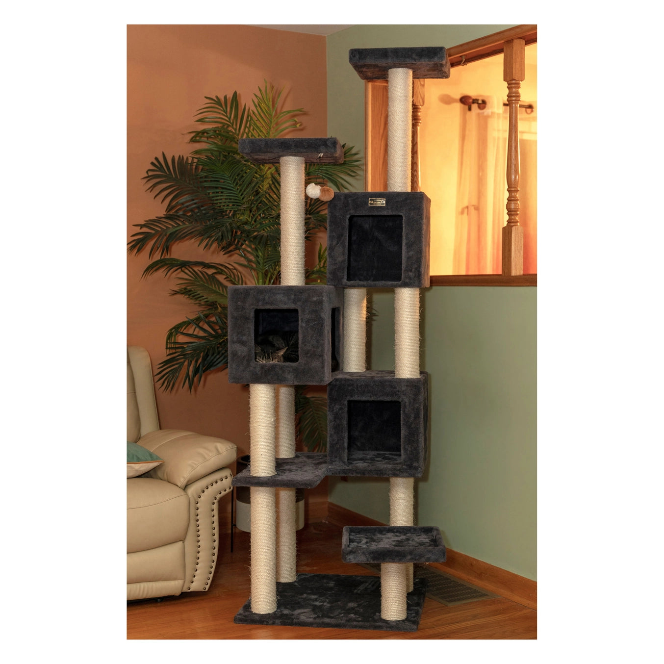 81" Real Wood Grey Classic Cat Tree Scratcher- Includes 8 Levels- Model #B8104