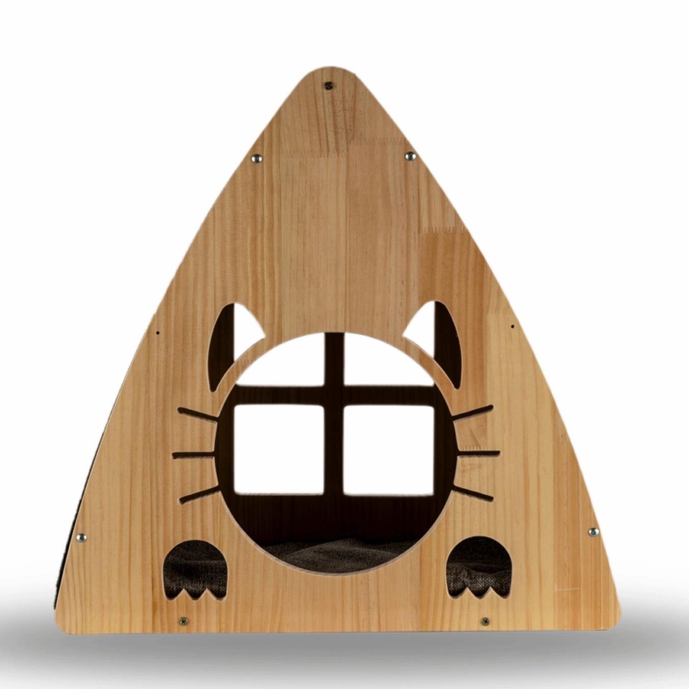 Solid Wood Triangular Natural Cat Condo Scratcher- Model S2106
