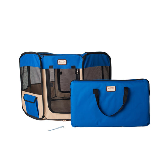 XL Blue & Beige Portable Pet Playpen & Bag Combo - Model PP001B