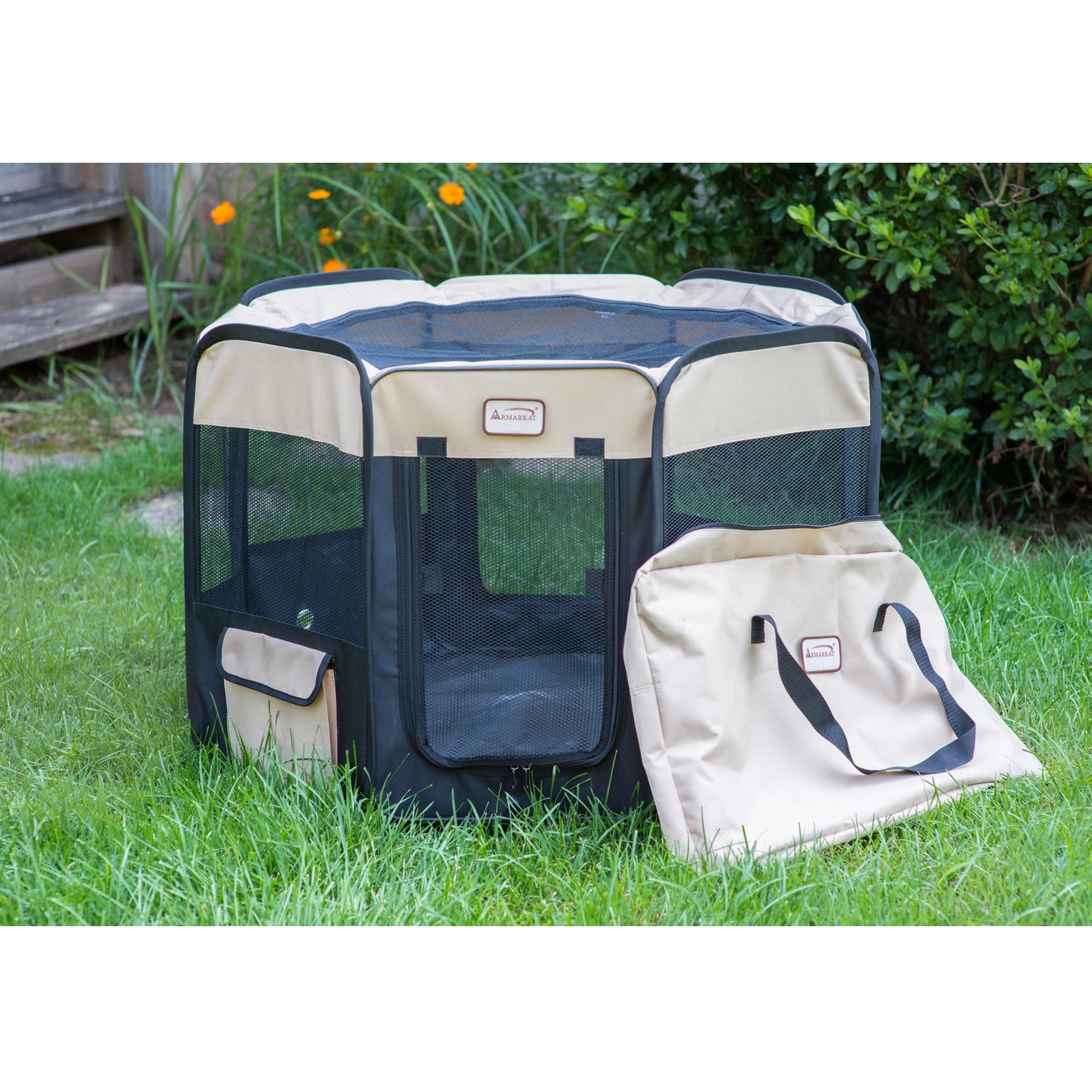 Black & Beige Portable Pet Playpen & Bag Combo - Model PP003BGE