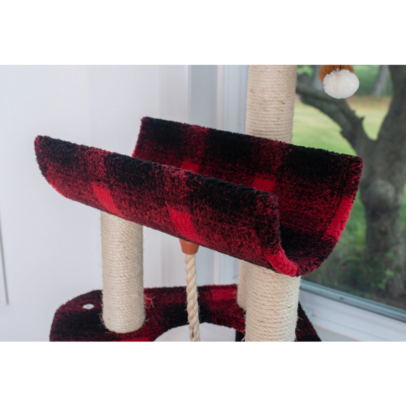Red or Beige Real Wood Spacious Thick Fur Cat Tower With Lounge- Model A5806