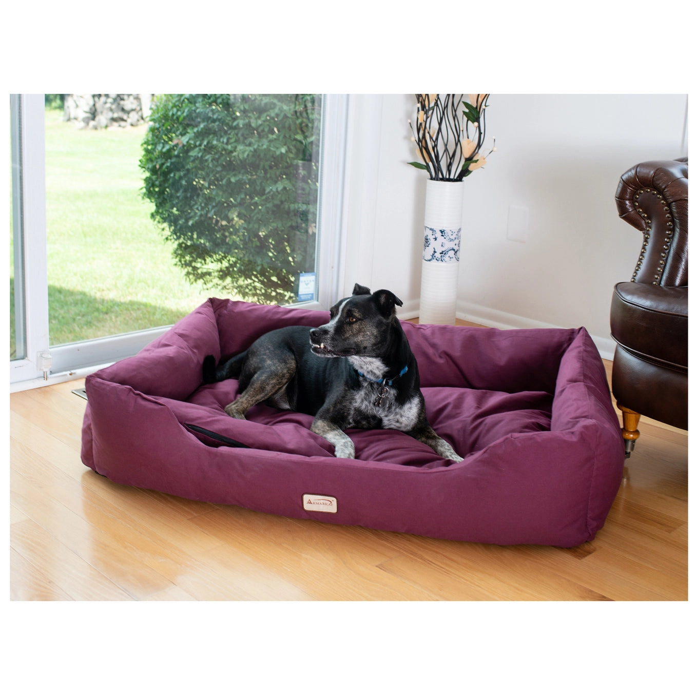 Burgundy Bolstered Dog Bed- Medium- Model D01FJH