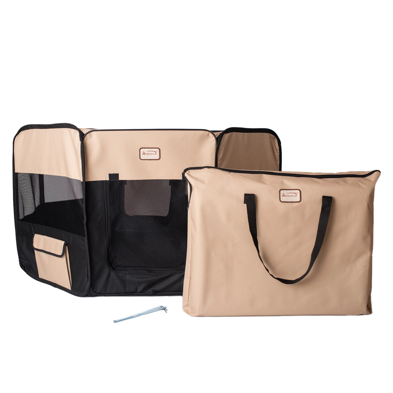 XL Black & Beige Portable Pet Playpen & Bag Combo - Model PP003BGE