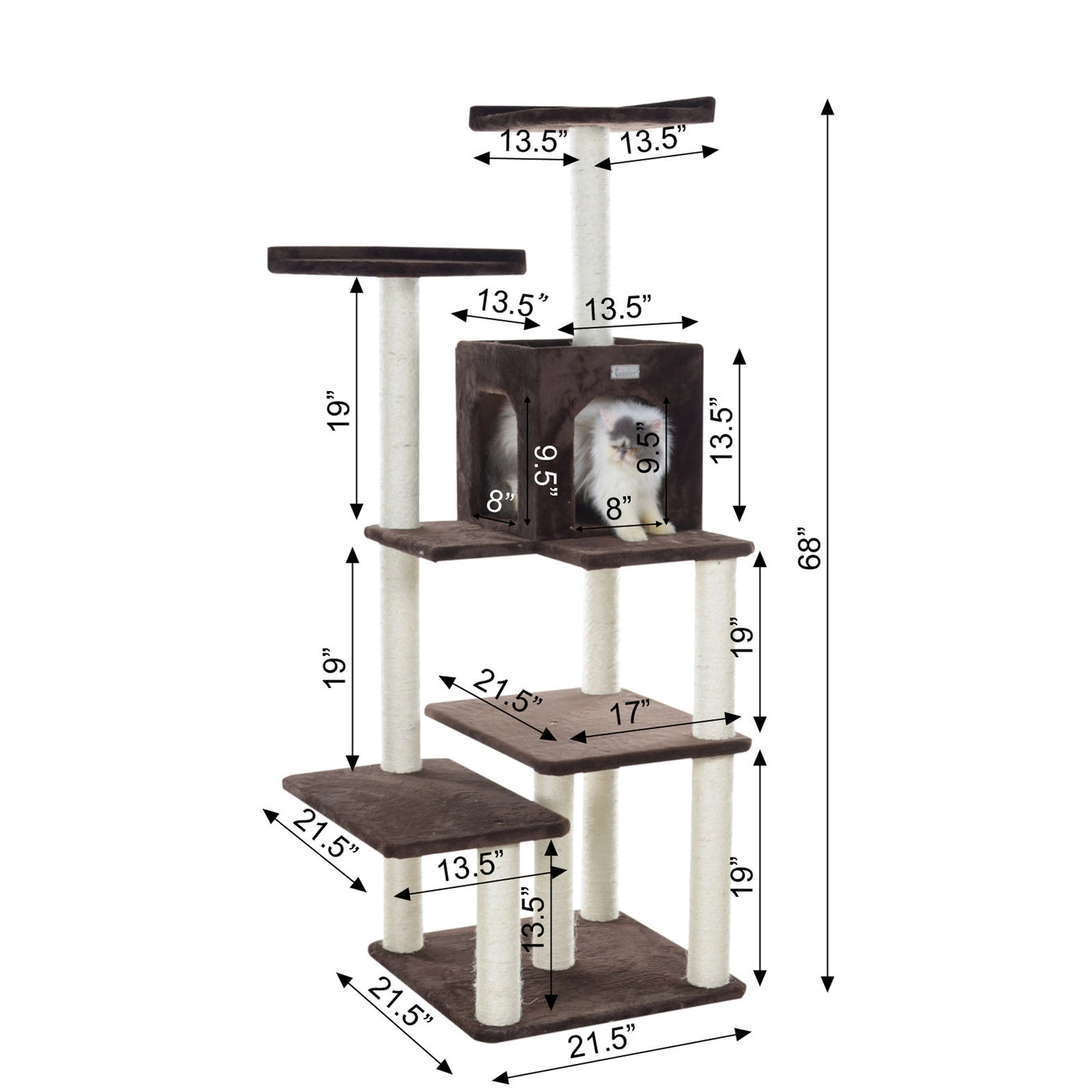 Real Wood 66-Inch Cat Tree Cat Climber- Includes 4 Levels- Model #GP78680723