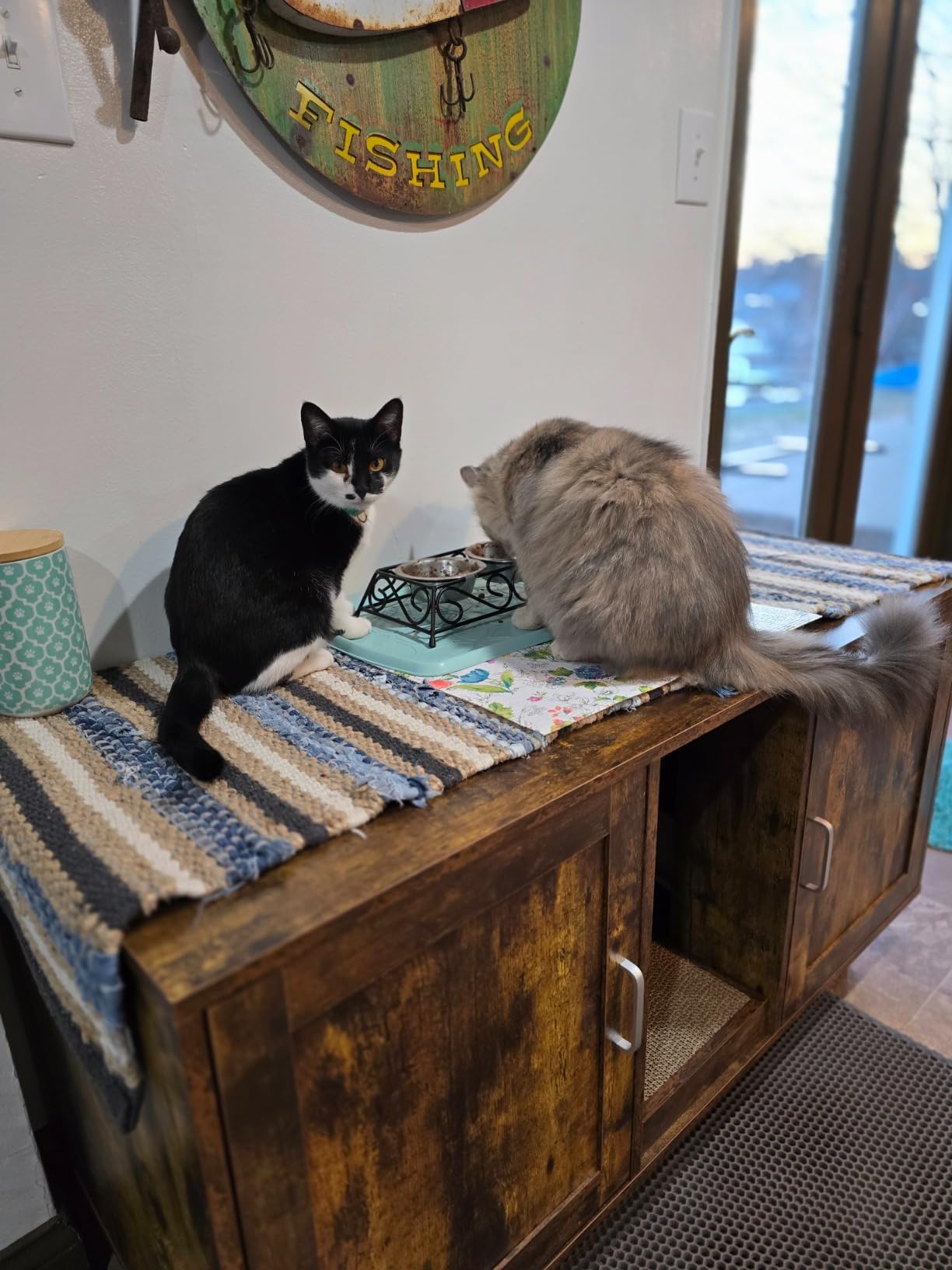 2-Door Cat Litter Box Enclosure TV Stand with Winding Entry & Scratching Board-  Model #16537429