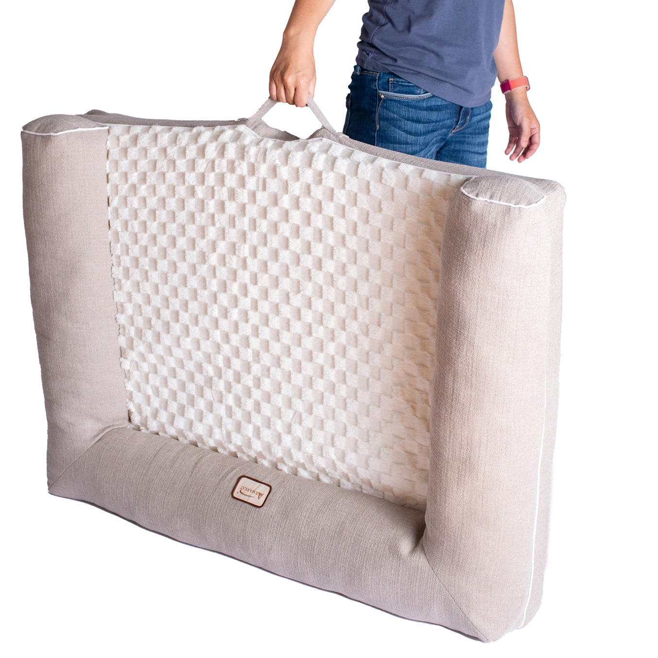 Memory Foam Medium Bolstered Pet Bed Cushion With Handle- Model D07B