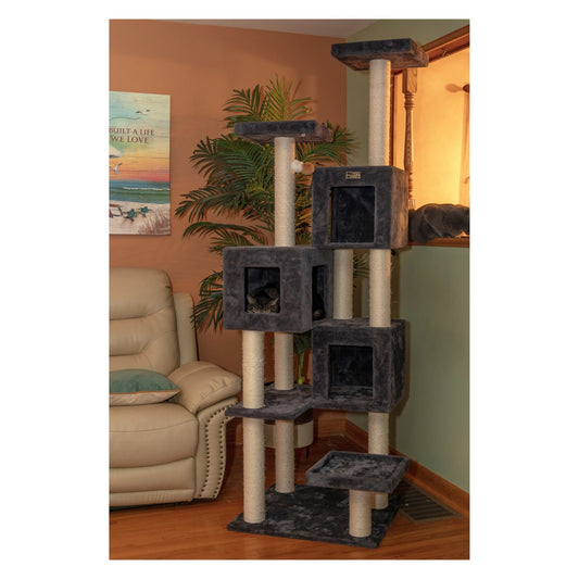 81" Real Wood Grey Classic Cat Tree Scratcher- Includes 8 Levels- Model #B8104