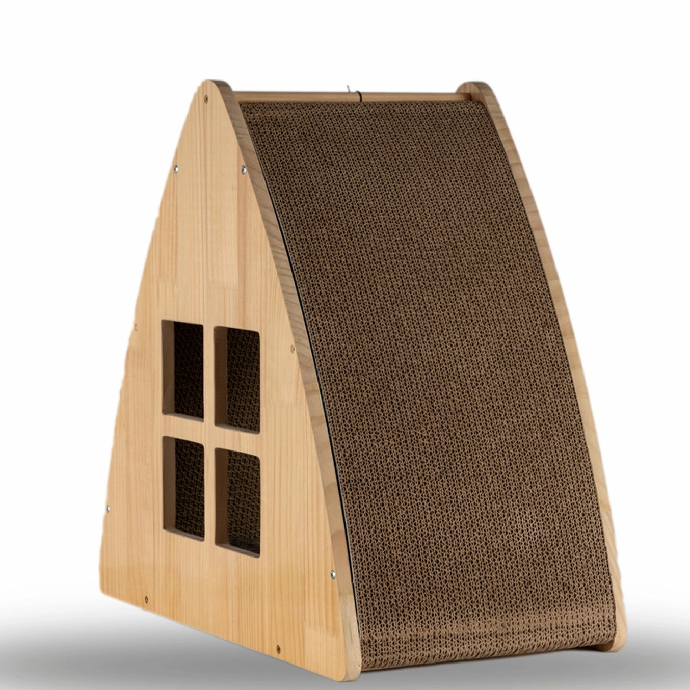 Solid Wood Triangular Natural Cat Condo Scratcher- Model S2106