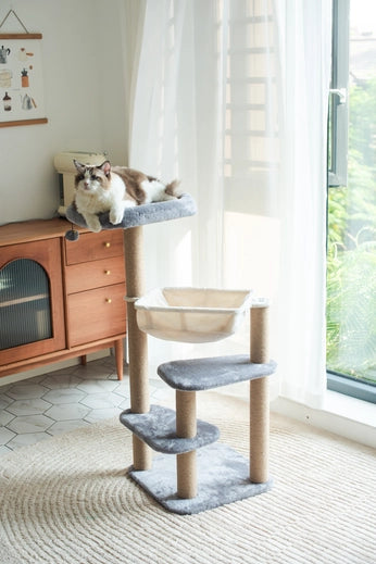 Oak 3-Level Cat Tree with Hammock, Perch, and Toy- Model CT210197