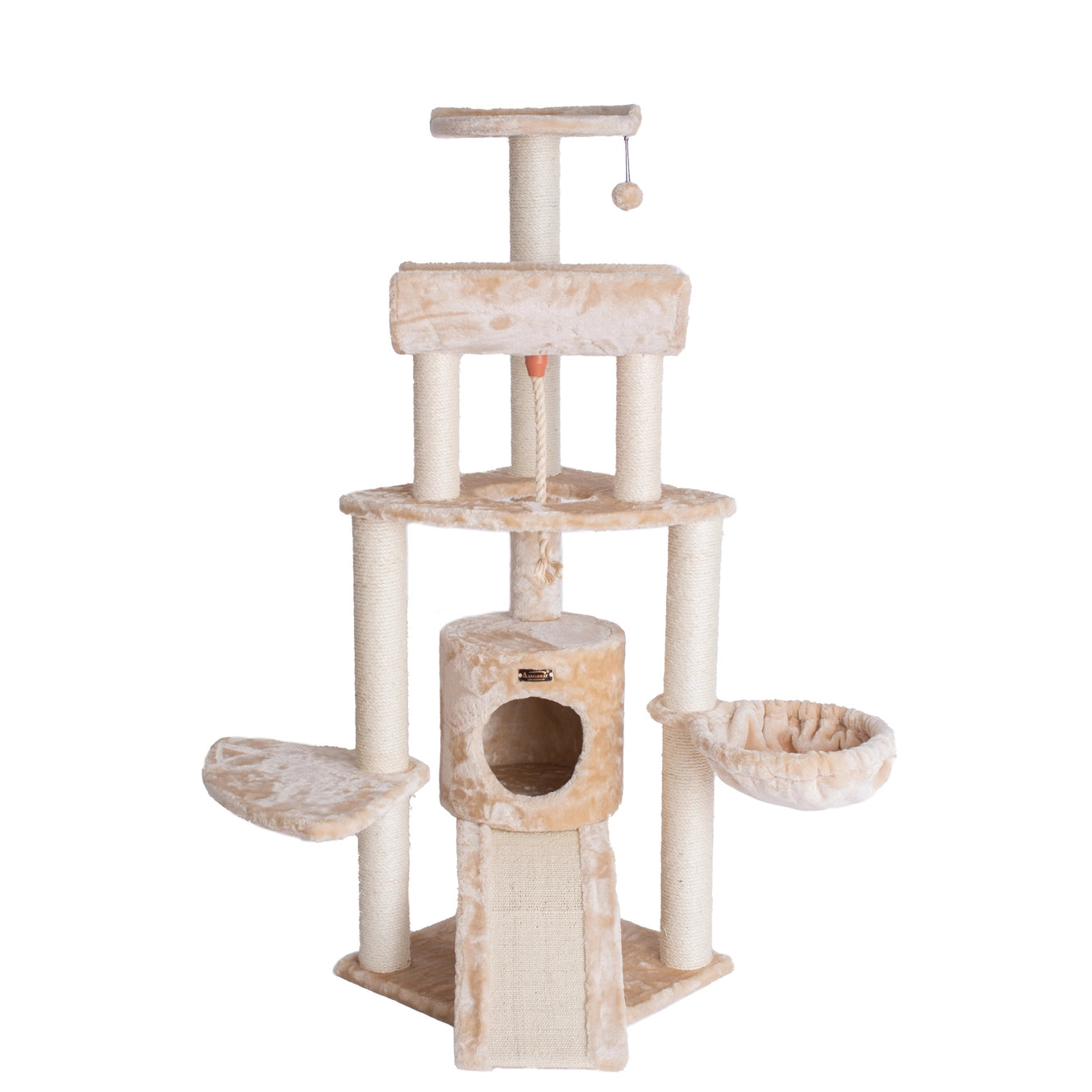 Red or Beige Real Wood Spacious Thick Fur Cat Tower With Lounge- Model A5806