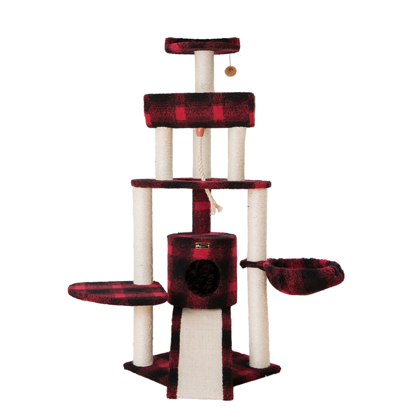 Red or Beige Real Wood Spacious Thick Fur Cat Tower With Lounge- Model A5806