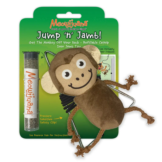 Jump 'n' Jamb - Get the Monkey Off Your Back Refillable Catnip Cat Toy- Model #714929808318