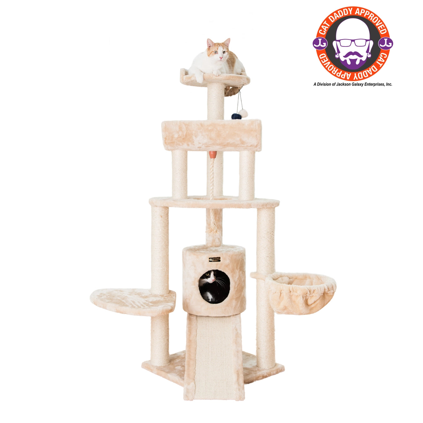 Red or Beige Real Wood Spacious Thick Fur Cat Tower With Lounge- Model A5806