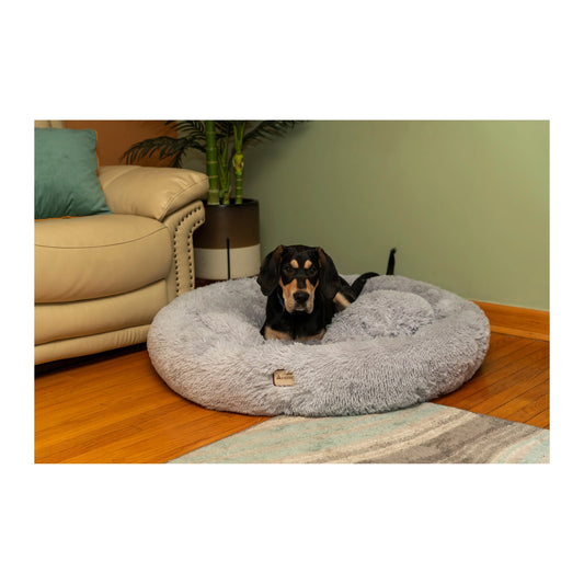 Extra Large Light Grey Fluffy Round Cat Bed- Model C71NHS