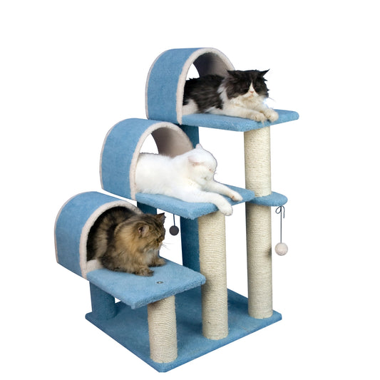 Real Wood 38" High Ivory Cat Step Stairs Ramp, Cat Scratcher-Model B3803