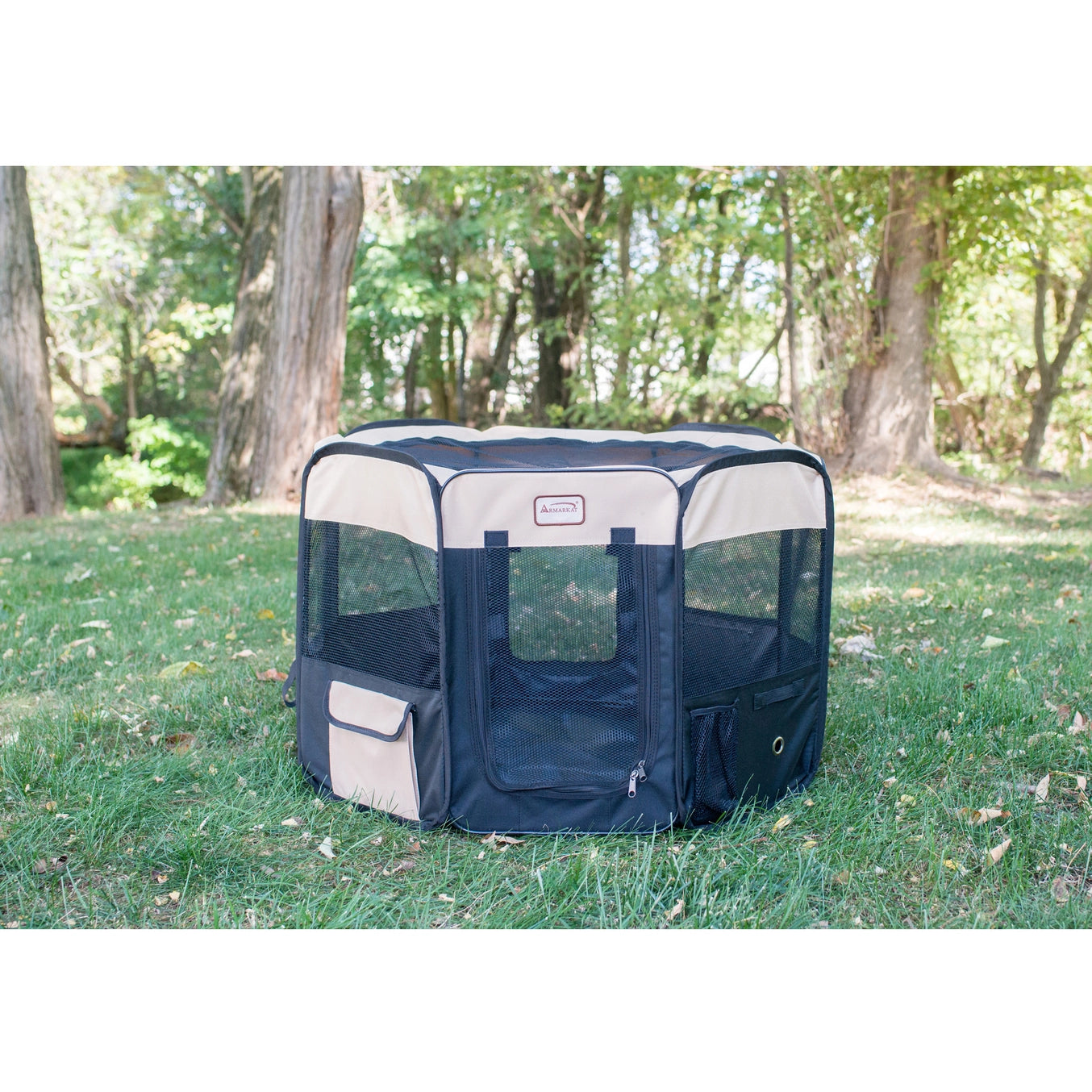 XL Black & Beige Portable Pet Playpen & Bag Combo - Model PP003BGE