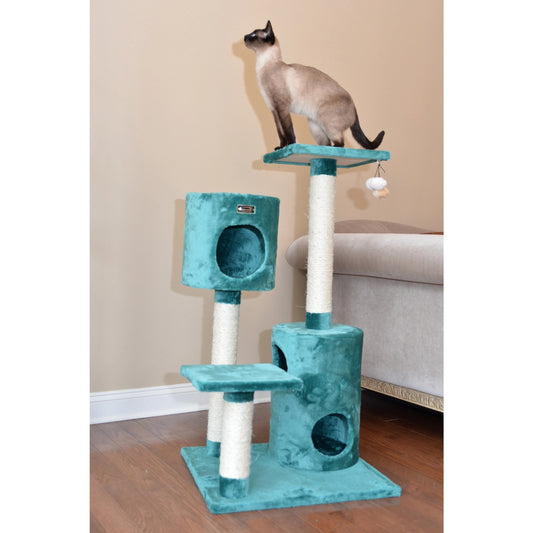 Green 43" Real Woood Cat Tree House With 2 Private Condos - Model A4301