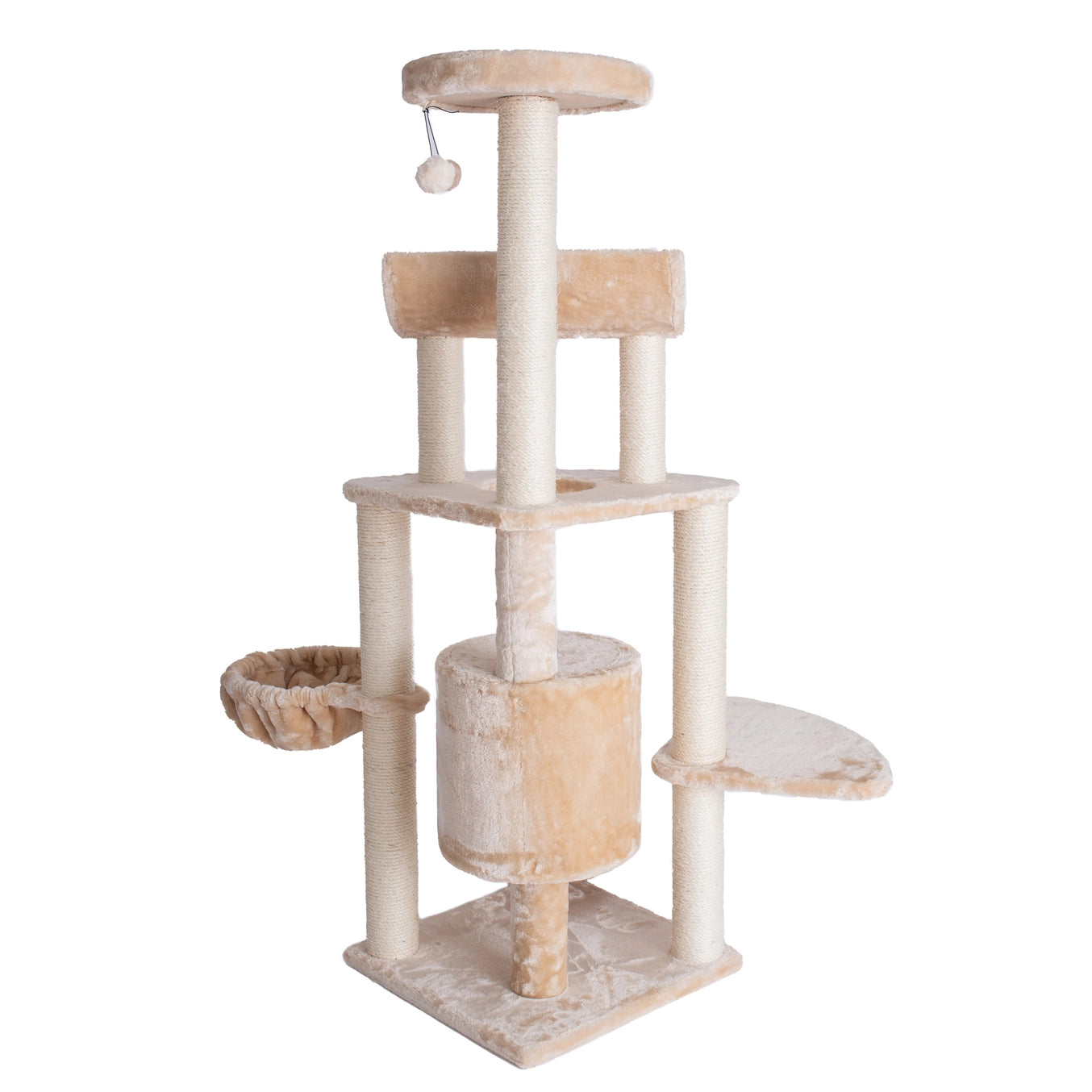 Red or Beige Real Wood Spacious Thick Fur Cat Tower With Lounge- Model A5806