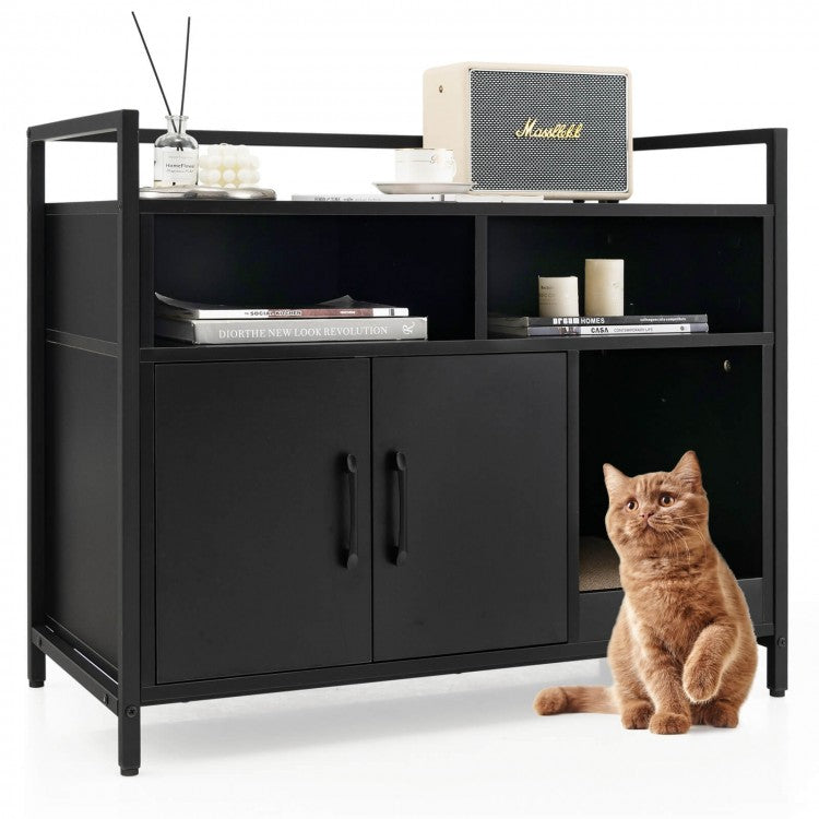 Black Hidden Cat Washroom with Double Doors & Scratch Cardboard- Model #96873451