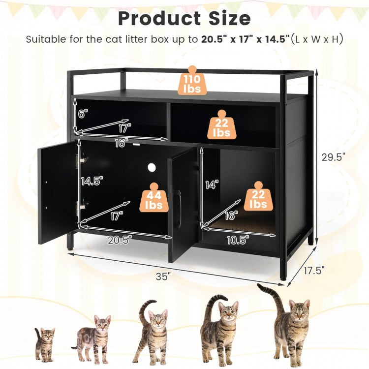 Black Hidden Cat Washroom with Double Doors & Scratch Cardboard- Model #96873451