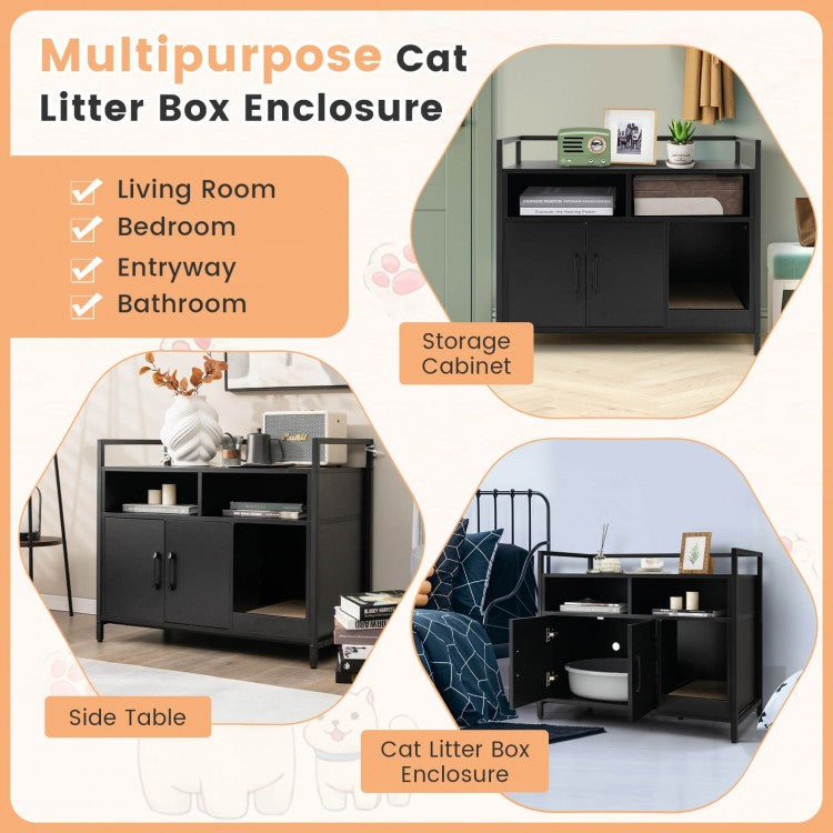 Black Hidden Cat Washroom with Double Doors & Scratch Cardboard- Model #96873451