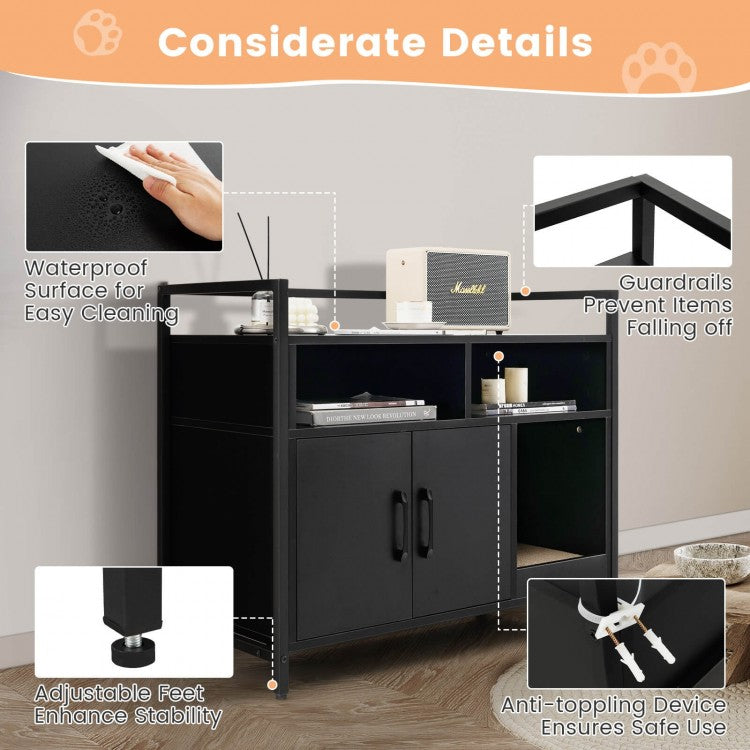 Black Hidden Cat Washroom with Double Doors & Scratch Cardboard- Model #96873451