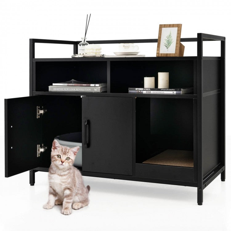 Black Hidden Cat Washroom with Double Doors & Scratch Cardboard- Model #96873451
