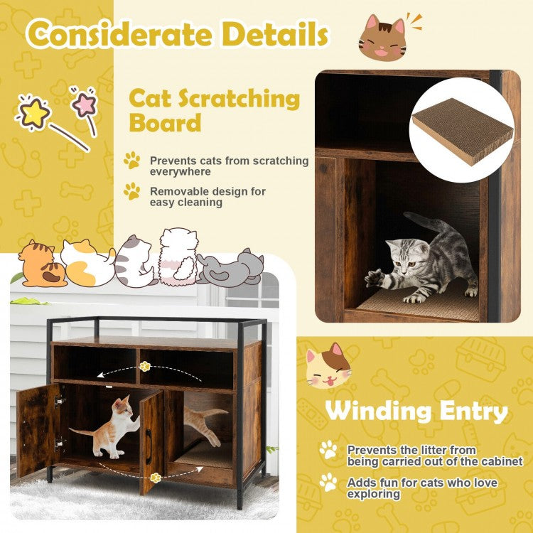 Hidden Cat Washroom Litter Storage Cabinet with Double Doors & Scratch Cardboard- Model #96873451