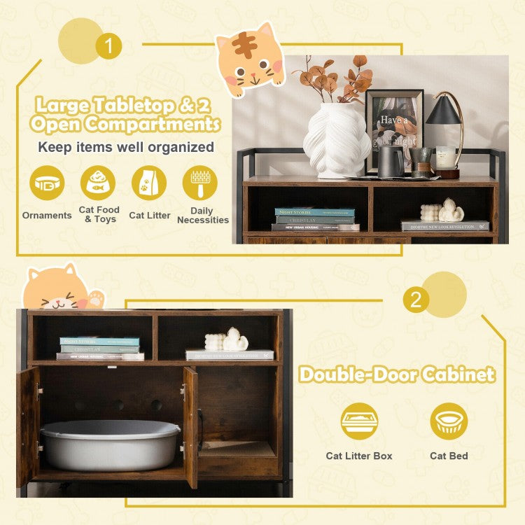 Hidden Cat Washroom Litter Storage Cabinet with Double Doors & Scratch Cardboard- Model #96873451
