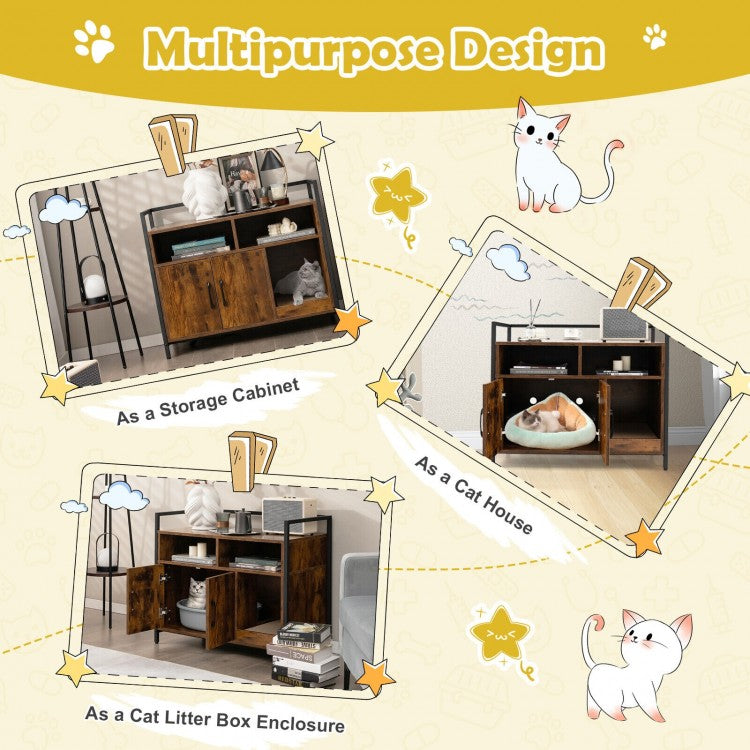 Hidden Cat Washroom Litter Storage Cabinet with Double Doors & Scratch Cardboard- Model #96873451