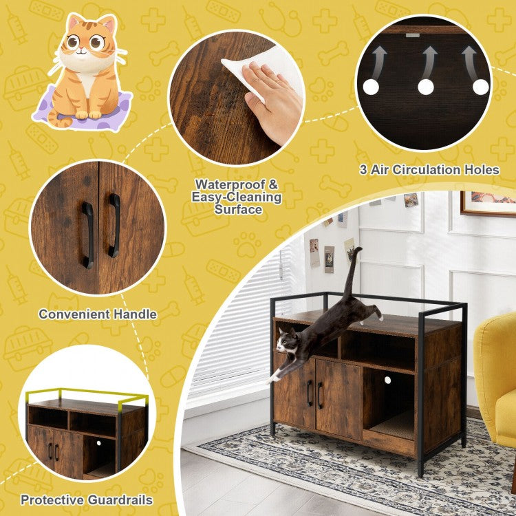 Hidden Cat Washroom Litter Storage Cabinet with Double Doors & Scratch Cardboard- Model #96873451