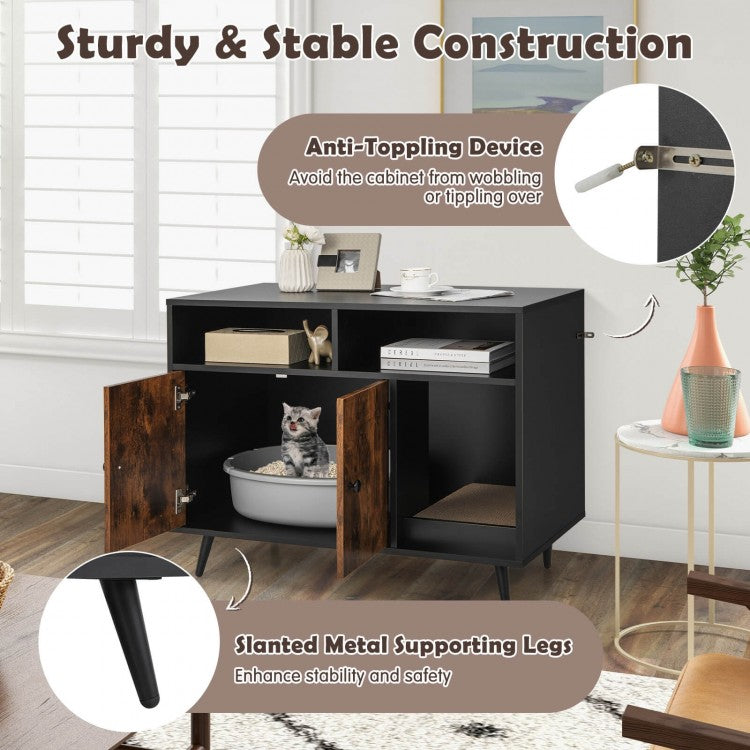 Cat Litter Box Enclosure with Storage Compartments & Pet Scratcher- Model #54762398