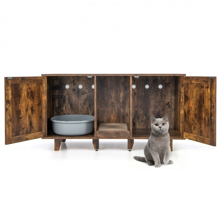 2-Door Cat Litter Box Enclosure TV Stand with Winding Entry & Scratching Board-  Model #16537429