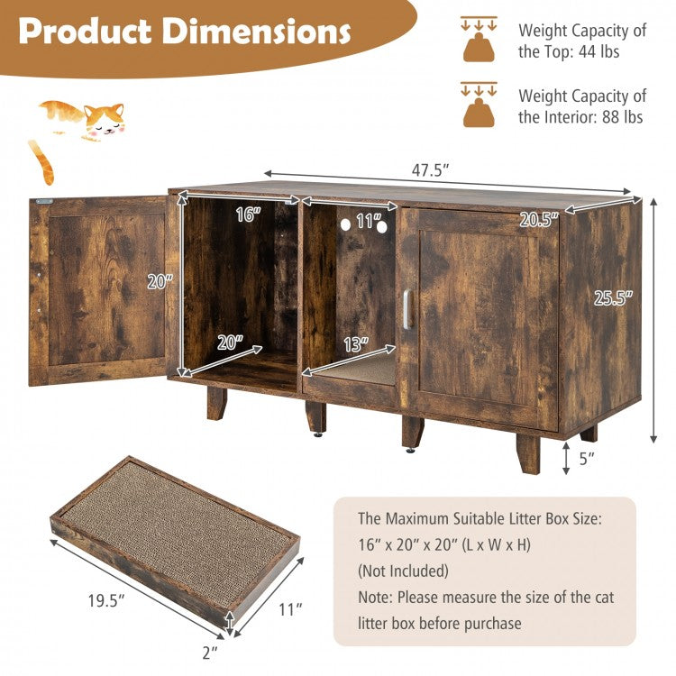 2-Door Cat Litter Box Enclosure TV Stand with Winding Entry & Scratching Board-  Model #16537429