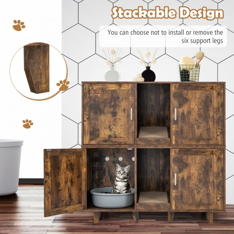 2-Door Cat Litter Box Enclosure TV Stand with Winding Entry & Scratching Board-  Model #16537429