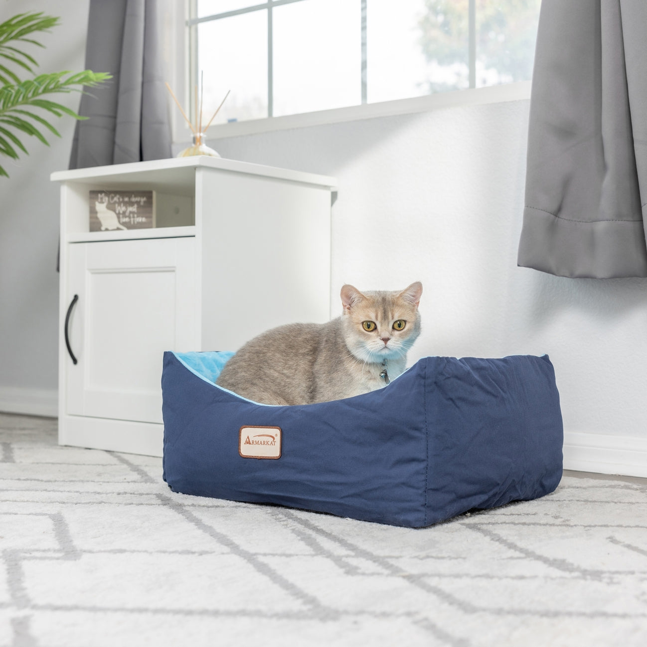 Navy Sky Blue Cat Bed Small Pet Bed- Model C09