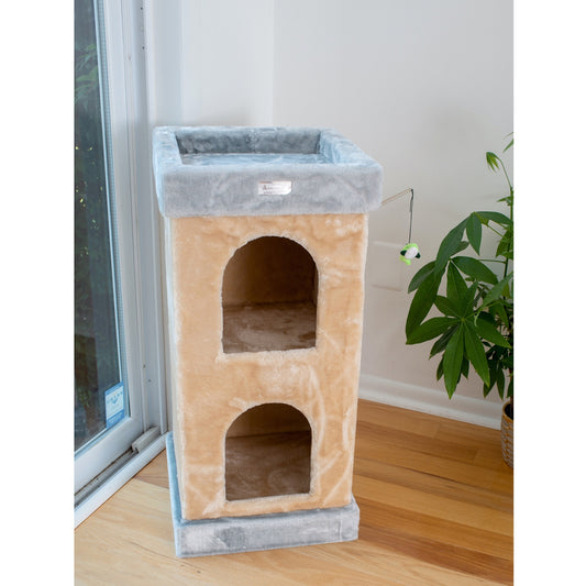 Real Wood Double Condo Cat House with Carpet- Model X3203